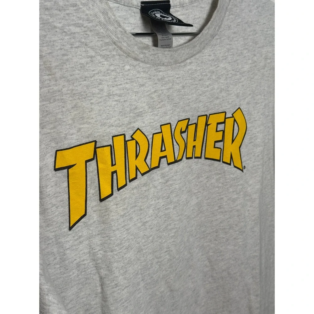 Thrasher T-Shirt Mens Large Gray Heather Yellow Arched Logo Skater tshirts